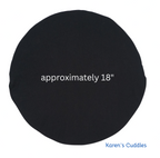 Black circular object with text 'approximately 18"