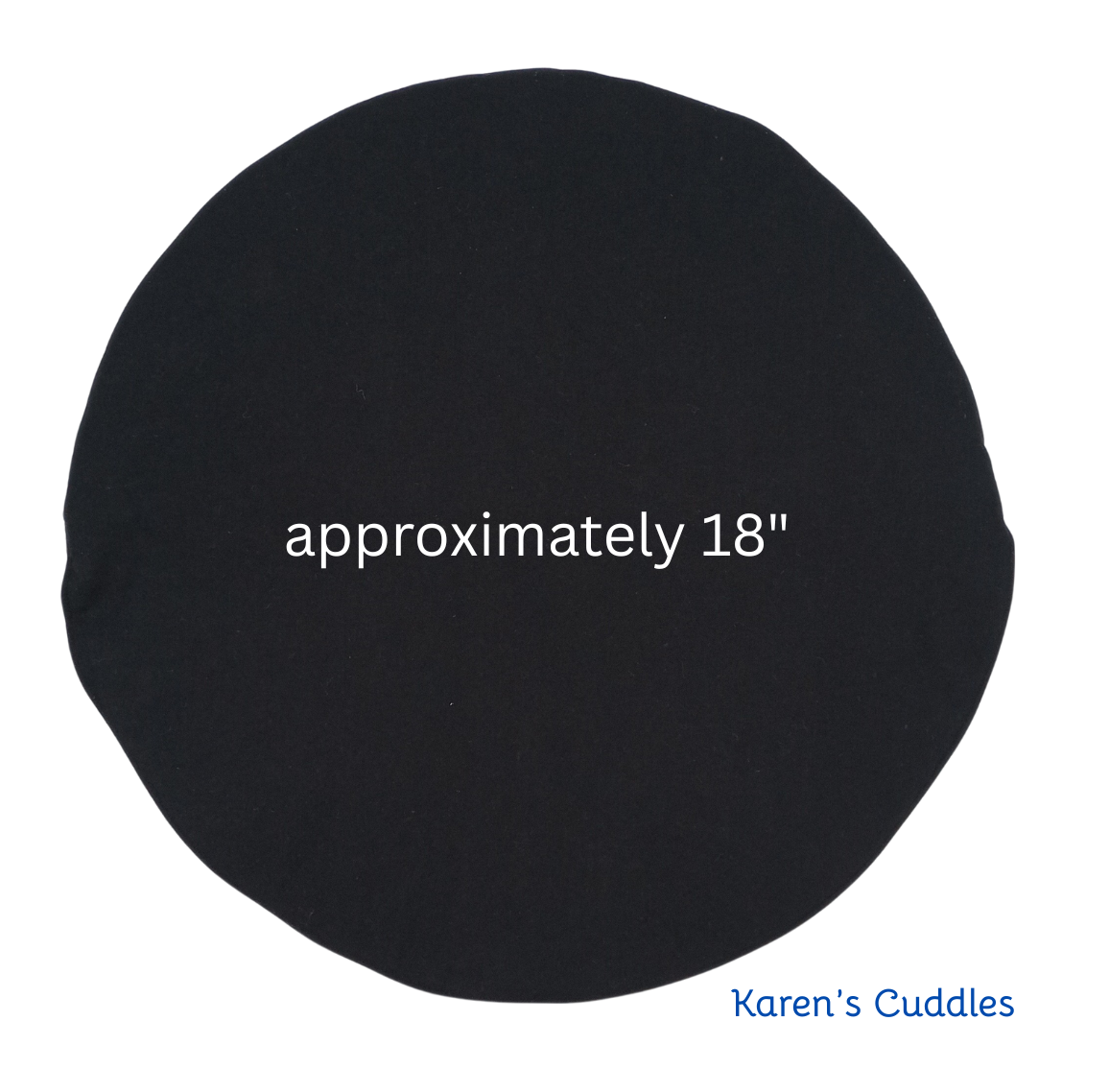 Black circular object with text 'approximately 18"