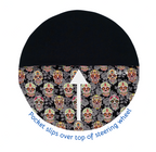 Steering Wheel Cover featuring colorful sugar skulls and black cotton fabric, help reduce sun and heat exposure.