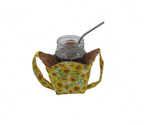 Mason jar with a sunflower-patterned fabric holder