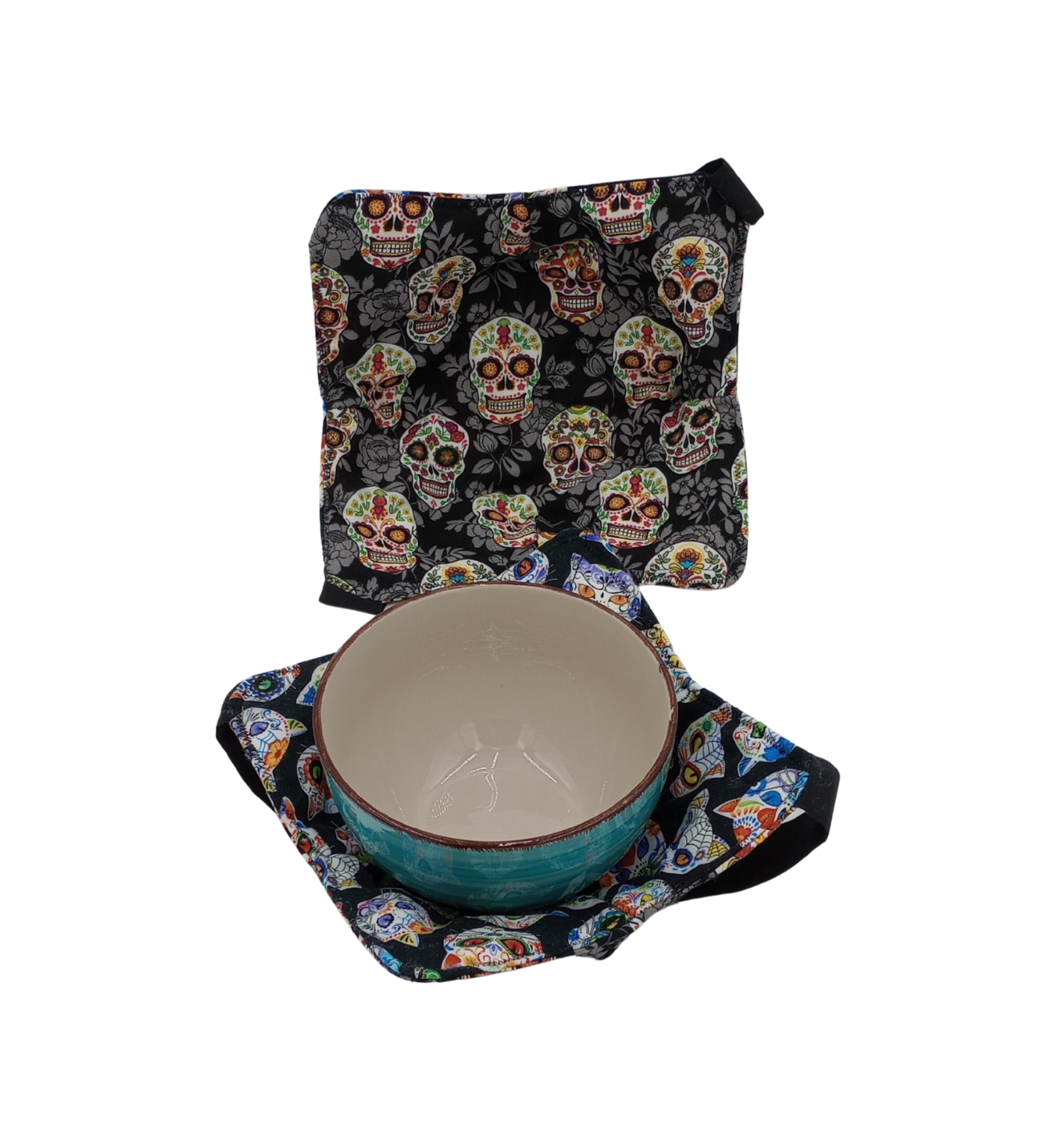 Calaveras de Azúcar (Sugar Skulls) Microwavable Bowl Cozy with Hand Support