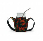 chili peppers on black fabric holder with black strap,  mason jar inside