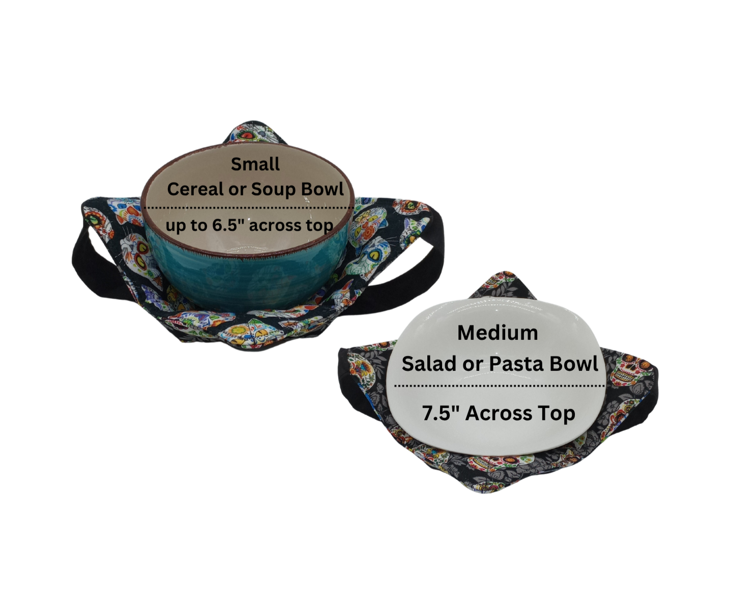 Calaveras de Azúcar (Sugar Skulls) Microwavable Bowl Cozy with Hand Support