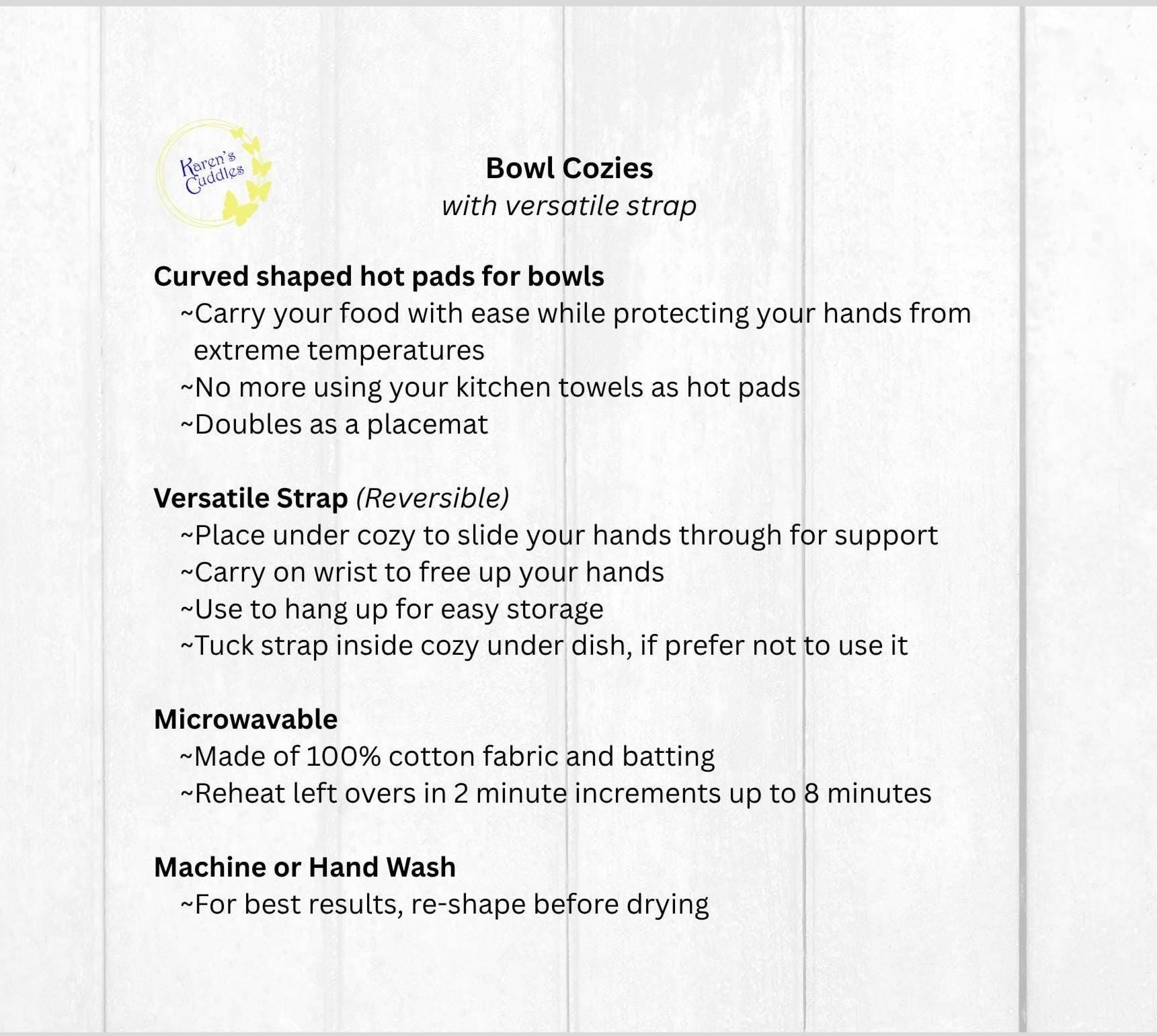 Microwavable Bowl Cozies with Hand Support: Fall and Winter Designed Hot Pads