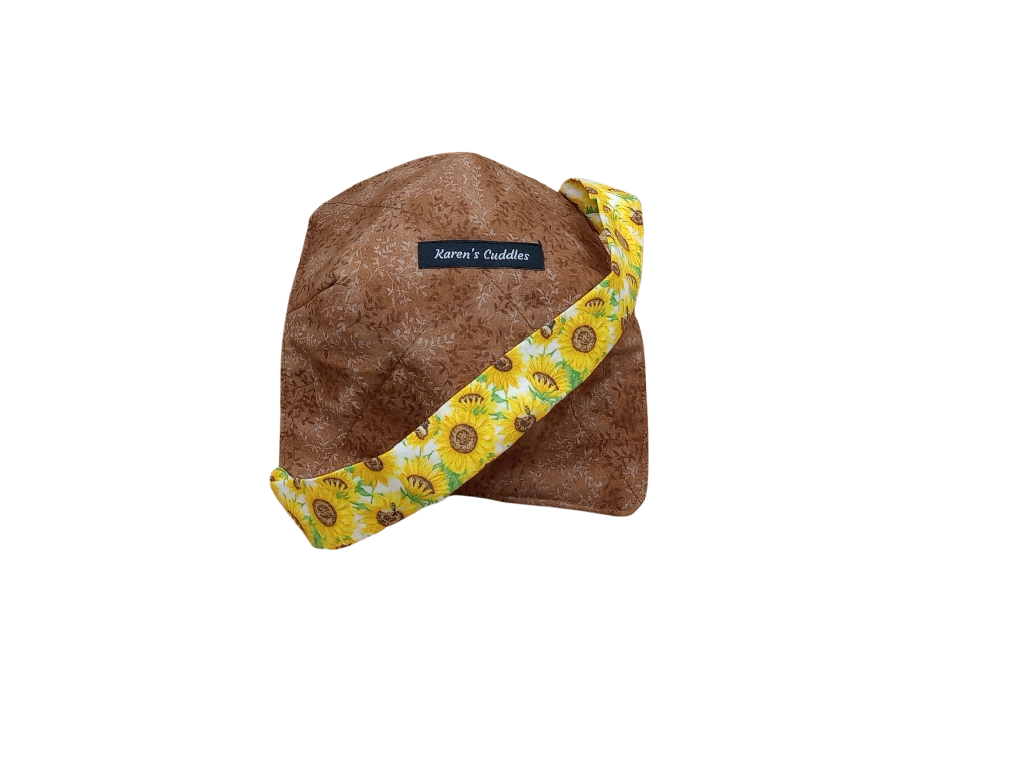 sunflower and brown leaves fabric bowl hot pad with a versatile strap for hand support
