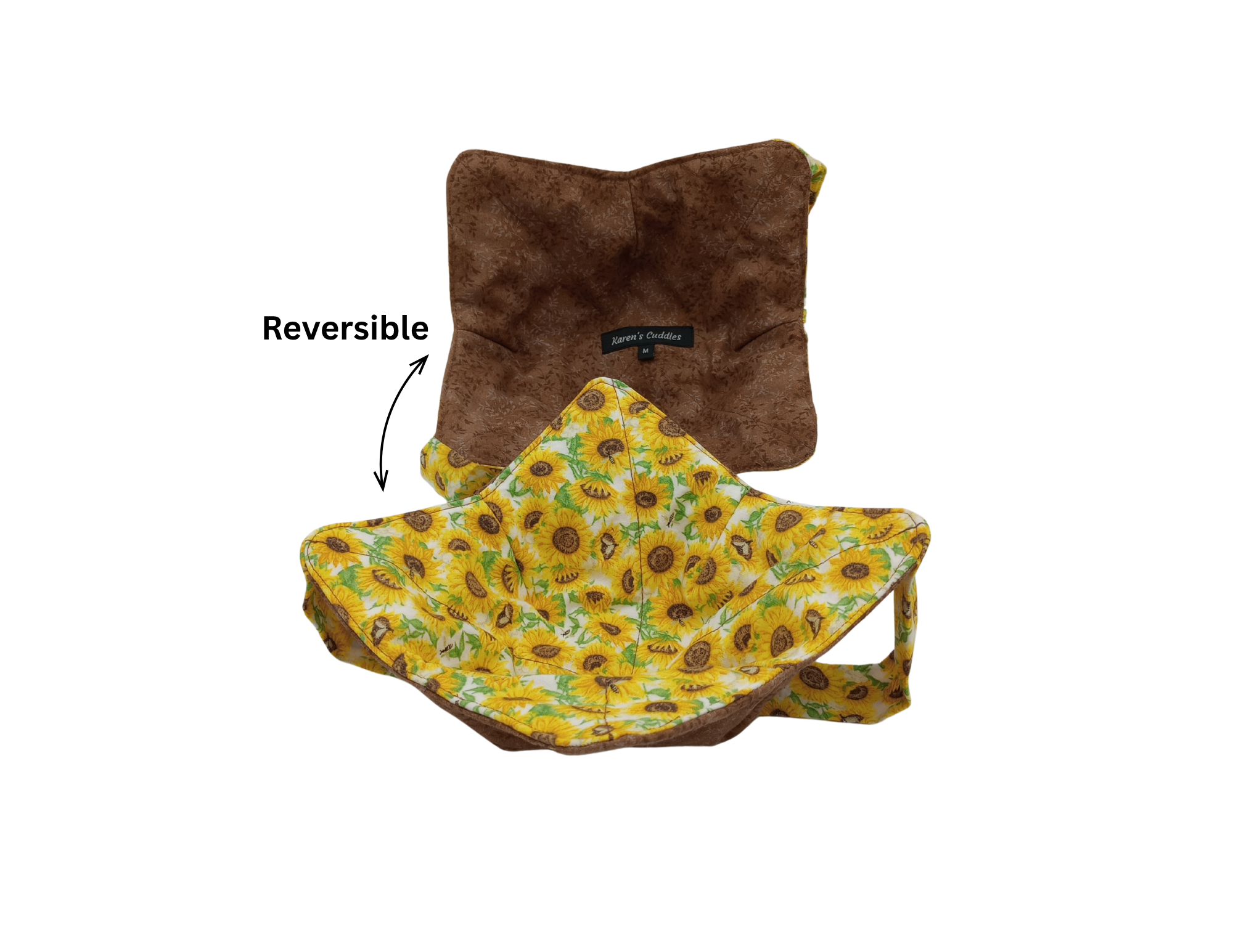 reversible sunflower fabric bowl hot pad with versatile strap for hand support