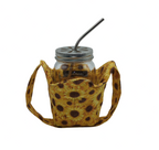 sunflower cozy holding mason jar