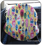 surfboards of different designs on yellow cotton fabric steering wheel cover